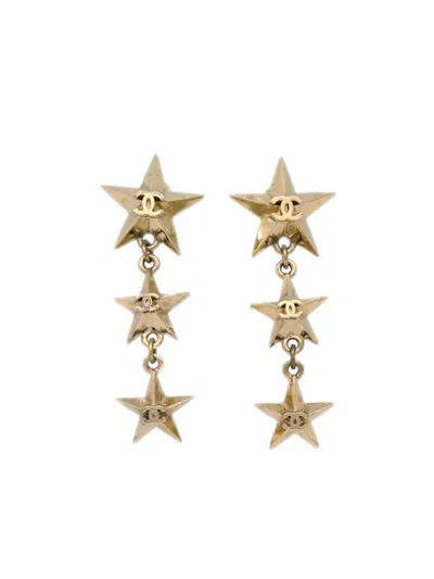 Pre-owned Chanel 2017 Cc Star Earrings In Gold