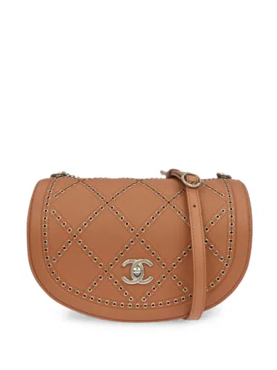 Pre-owned Chanel 2017 Coco Eyelets Shoulder Bag In Brown