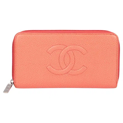 Pre-owned Chanel 2017 Coral Caviar Leather Timeless Long Wallet For Women In Red