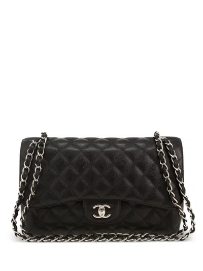 Pre-owned Chanel 2017 Double Flap Jumbo Shoulder Bag In Black