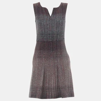 Pre-owned Chanel 2017 Fantasy Multicolor/burgundy Tweed Sleeveless Dress Size S
