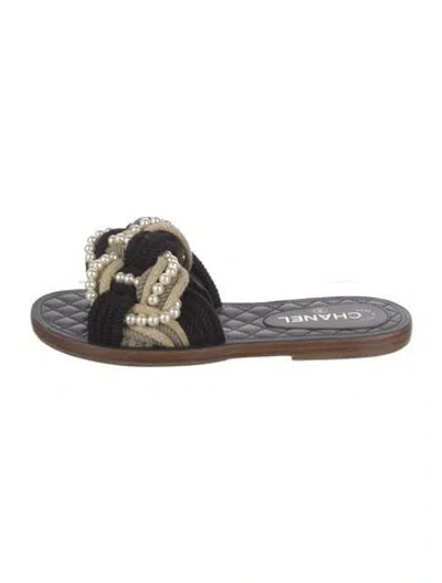 Pre-owned Chanel 2017 Faux Pearl Accents Slides In Black