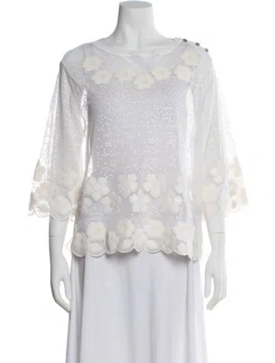 Pre-owned Chanel 2017 Floral Print Blouse In White