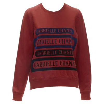 Pre-owned Chanel 2017 Gabrielle Velvet Print Red Cotton Fleece Sweatshirt Pullover Fr40 M