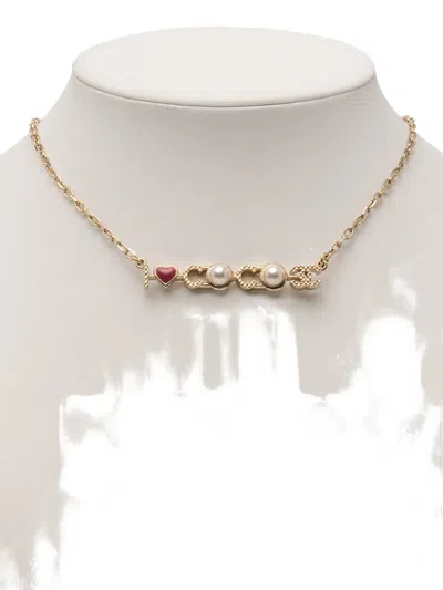 Pre-owned Chanel 2017 Gold Plated I Love You Coco Faux Pearl Pendant Necklace Costume Necklace