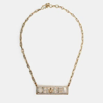 Pre-owned Chanel 2017 Gold Toned Crystal Embellished Logo Star Choker Necklace