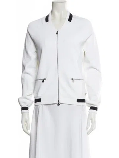 Pre-owned Chanel 2017 Graphic Print Bomber Jacket In White