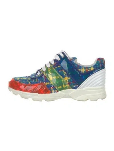 Pre-owned Chanel 2017 Interlocking Cc Logo Athletic Sneakers In Blue/orange