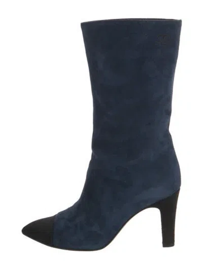 Pre-owned Chanel 2017 Interlocking Cc Logo Boots In Blue