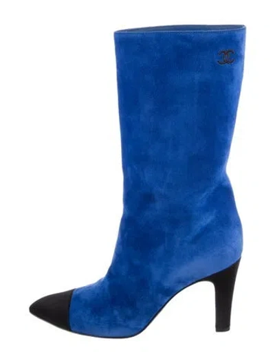 Pre-owned Chanel 2017 Interlocking Cc Logo Boots In Blue
