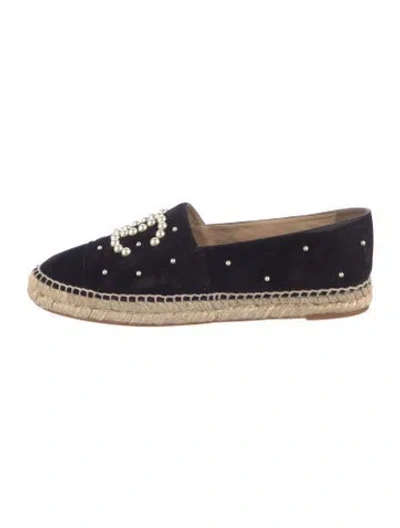 Pre-owned Chanel 2017 Interlocking Cc Logo Espadrilles In Black