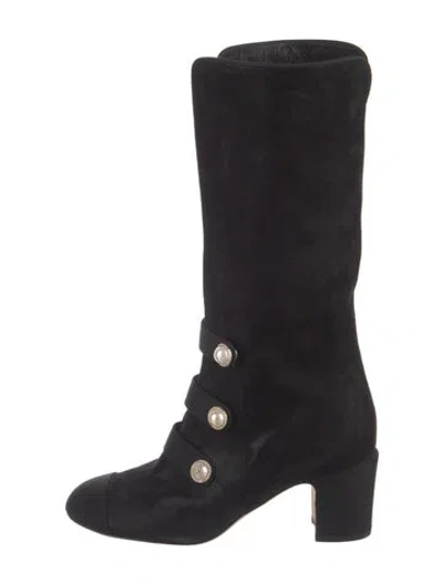 Pre-owned Chanel 2017 Interlocking Cc Logo Lace-up Boots In Black