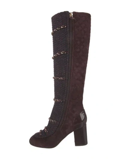 Pre-owned Chanel 2017 Interlocking Cc Logo Lace-up Boots In Brown