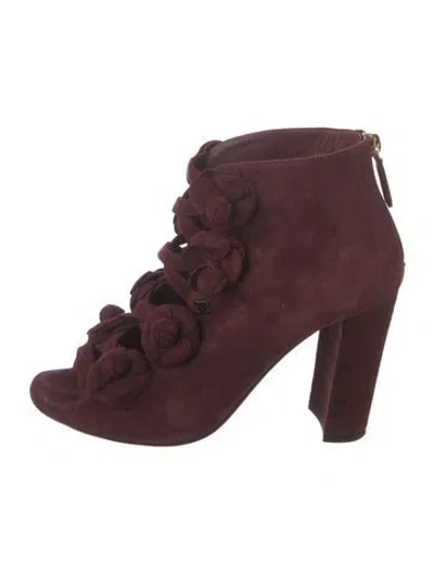 Pre-owned Chanel 2017 Interlocking Cc Logo Lace-up Boots In Burgundy