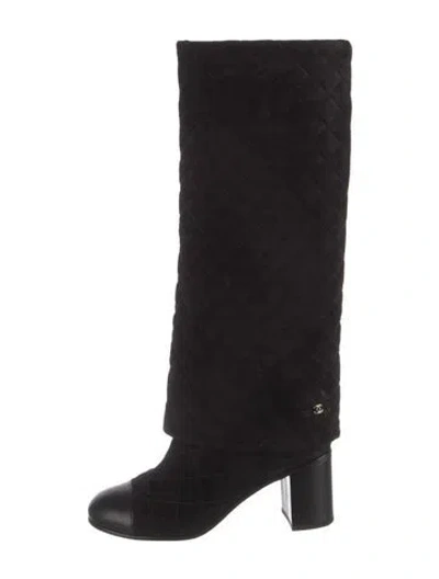 Pre-owned Chanel 2017 Interlocking Cc Logo Riding Boots In Black