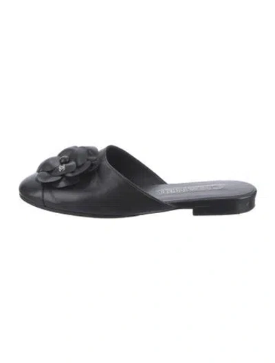 Pre-owned Chanel 2017 Interlocking Cc Logo Slides In Black
