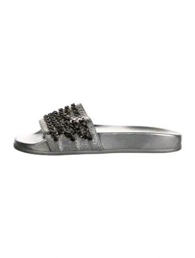Pre-owned Chanel 2017 Interlocking Cc Logo Slides In Metallic/silver