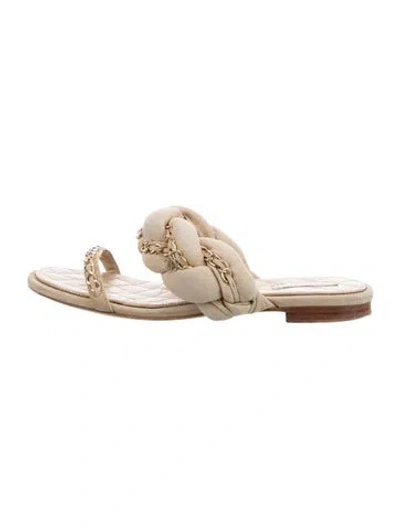 Pre-owned Chanel 2017 Interlocking Cc Logo Slides In Neutral