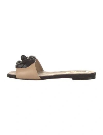 Pre-owned Chanel 2017 Interlocking Cc Logo Slides In Neutral