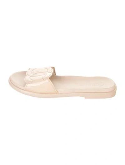 Pre-owned Chanel 2017 Interlocking Cc Logo Slides In Neutrals