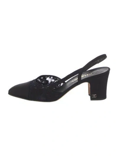 Pre-owned Chanel 2017 Interlocking Cc Logo Slingback Pumps In Black