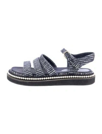 Pre-owned Chanel 2017 Interlocking Cc Logo Slingback Sandals In Blue