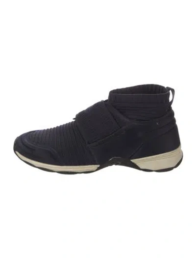 Pre-owned Chanel 2017 Interlocking Cc Logo Sock Sneakers In Blue