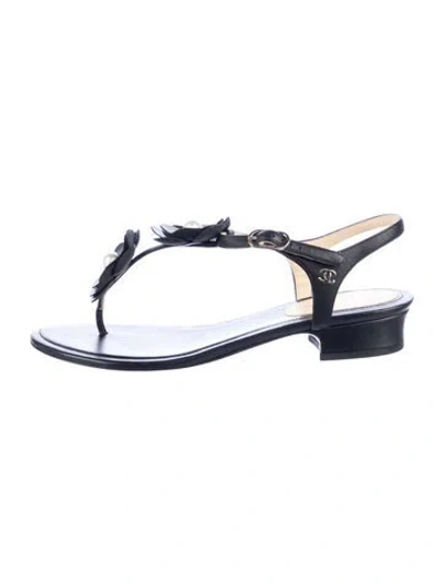 Pre-owned Chanel 2017 Interlocking Cc Logo T-strap Sandals In Black