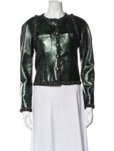 Pre-owned Chanel 2017 Lambskin Faux Fur Jacket In Green