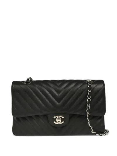 Pre-owned Chanel 2017 Medium Classic Double Flap Shoulder Bag In Black