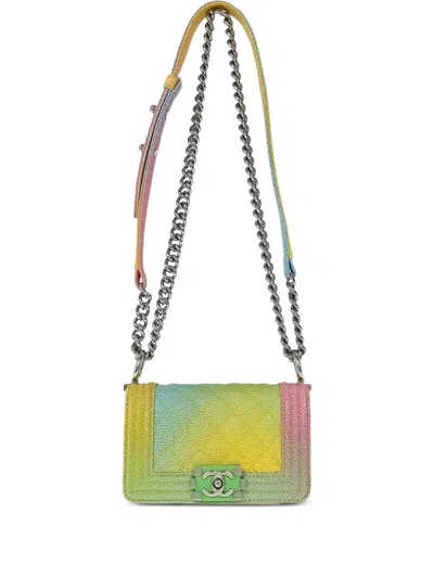 Pre-owned Chanel 2017 Mini Boy Caviar-leather Shoulder Bag In Yellow