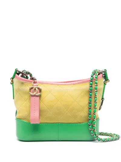 Pre-owned Chanel 2017 Mini Gabrielle Shoulder Bag In Yellow