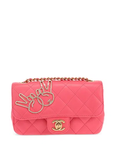 Pre-owned Chanel 2017 Mini V For Victory Flap Shoulder Bag In Pink