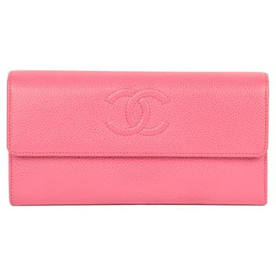 Pre-owned Chanel 2017 Pink Caviar Leather Long Wallet Women's Silver Hardware