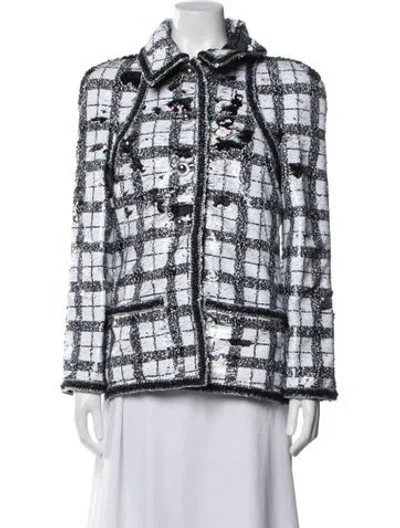 Pre-owned Chanel 2017 Plaid Print Coat In Metallic/white