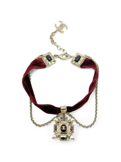 Pre-owned Chanel 2017 Renaissance Velvet Choker In Gold