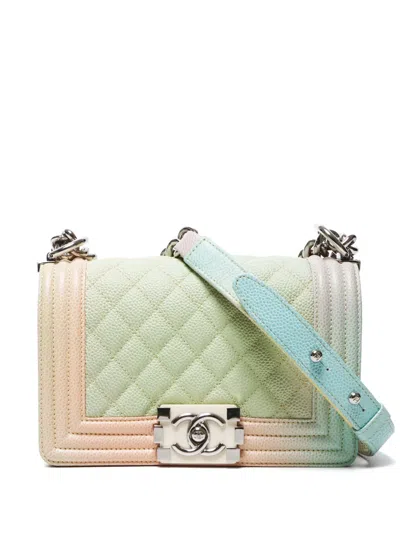 Pre-owned Chanel 2017 Small Boy  Shoulder Bag In Green