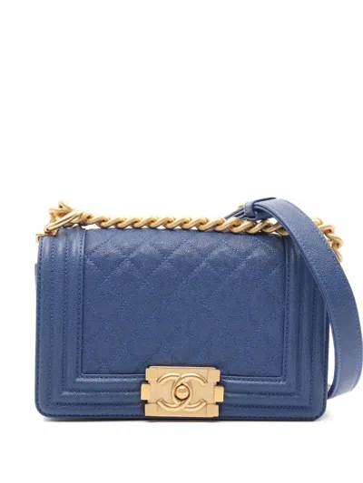 Pre-owned Chanel 2017 Small Boy Shoulder Bag In Blue