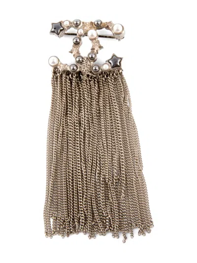 Pre-owned Chanel 2017 Star-logo Chain Brooch In Silver