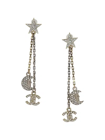 Pre-owned Chanel 2017 Star Moon-pendant Earrings In Gold