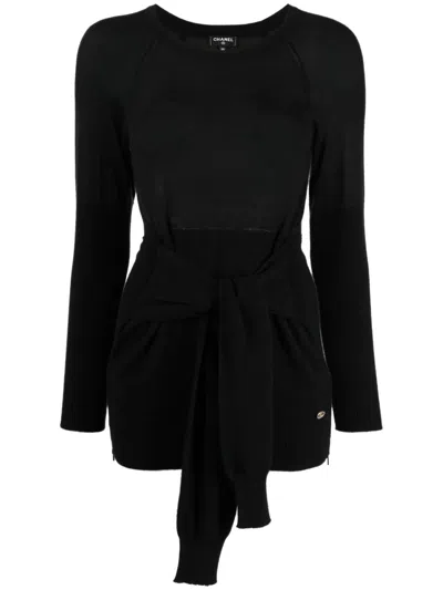 Pre-owned Chanel 2017 Tie-waist Knitted Top In Black