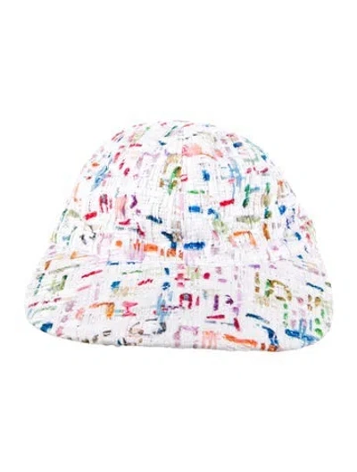 Pre-owned Chanel 2017 Tweed Baseball Cap In White