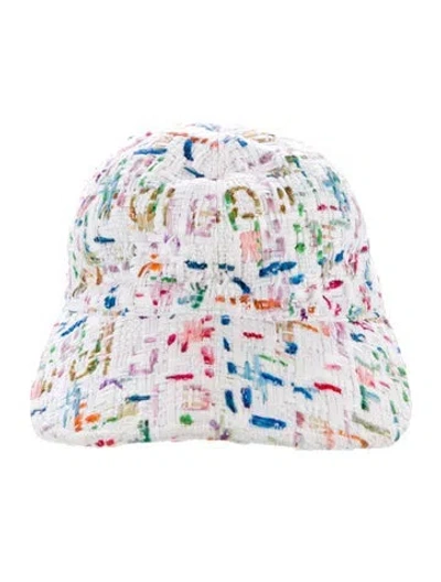 Pre-owned Chanel 2017 Tweed Baseball Cap In White