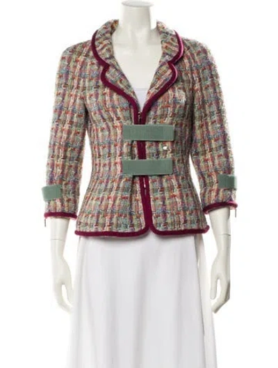 Pre-owned Chanel 2017 Tweed Blazer In Green