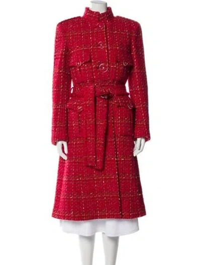 Pre-owned Chanel 2017 Tweed Coat In Red