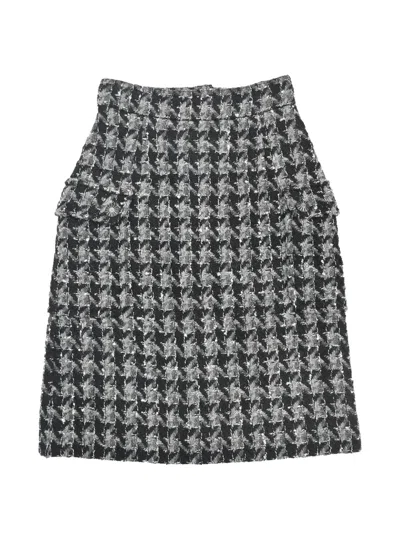 Pre-owned Chanel 2017 Tweed Houndstooth Midi Skirt In Black