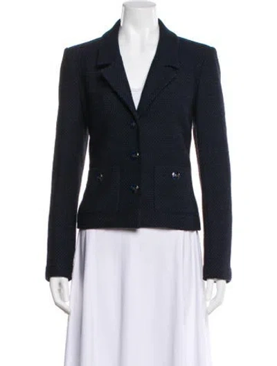 Pre-owned Chanel 2017 Tweed Pattern Blazer In Blue