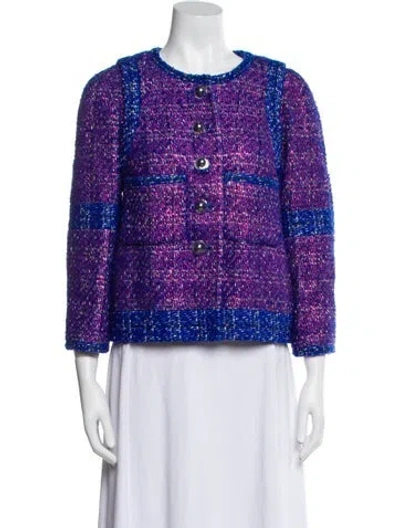 Pre-owned Chanel 2017 Tweed Pattern Evening Jacket In Blue