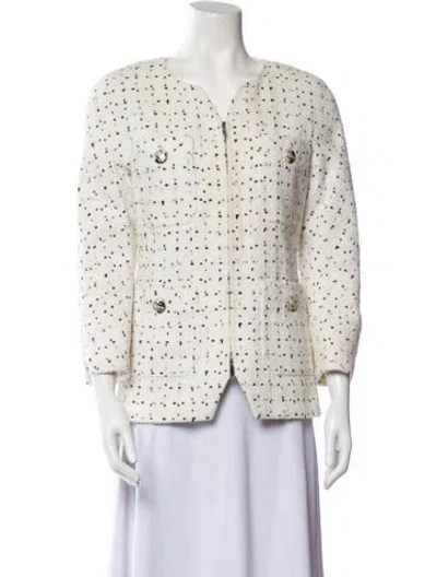 Pre-owned Chanel 2017 Tweed Pattern Evening Jacket In White