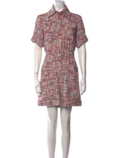 Pre-owned Chanel 2017 Tweed Pattern Jumpsuit In Pink